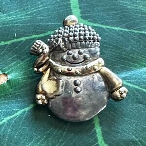 MJ Silver Snowman Winter Brooch Pin BOGO FREE